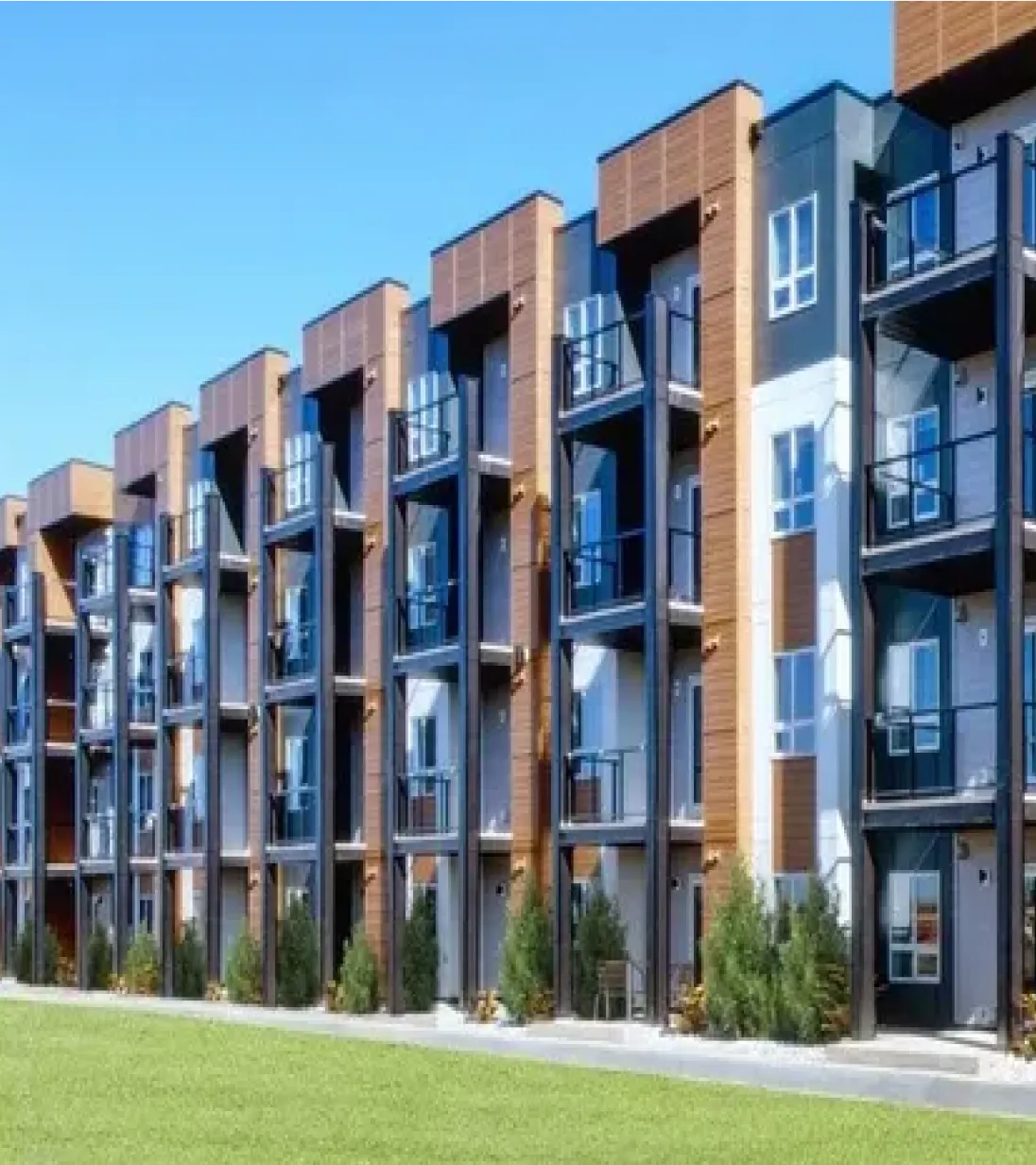 Modern apartment building with professionally installed exterior siding in Edmonton.